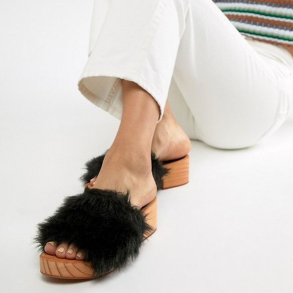 Free People Shoes - NIB Free People Faux Fur Sonnet Clogs Wooden Slide